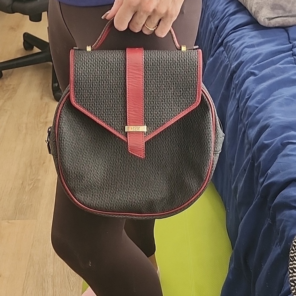 🥳YVES SAINT LAURENT Handbag 2way Shoulder Bag PVC Leather Red Black🥳